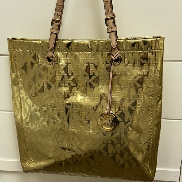 Michael Kors Metallic Gold Logo Tote Bag - Picture 1 of 7